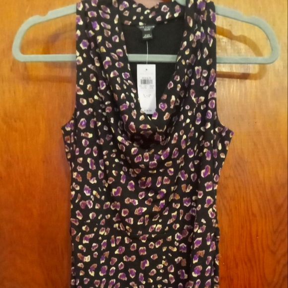 Ann Taylor Dress sized Xtra Small Petite. Black with purple,tan, & cream flowers - Picture 1 of 6